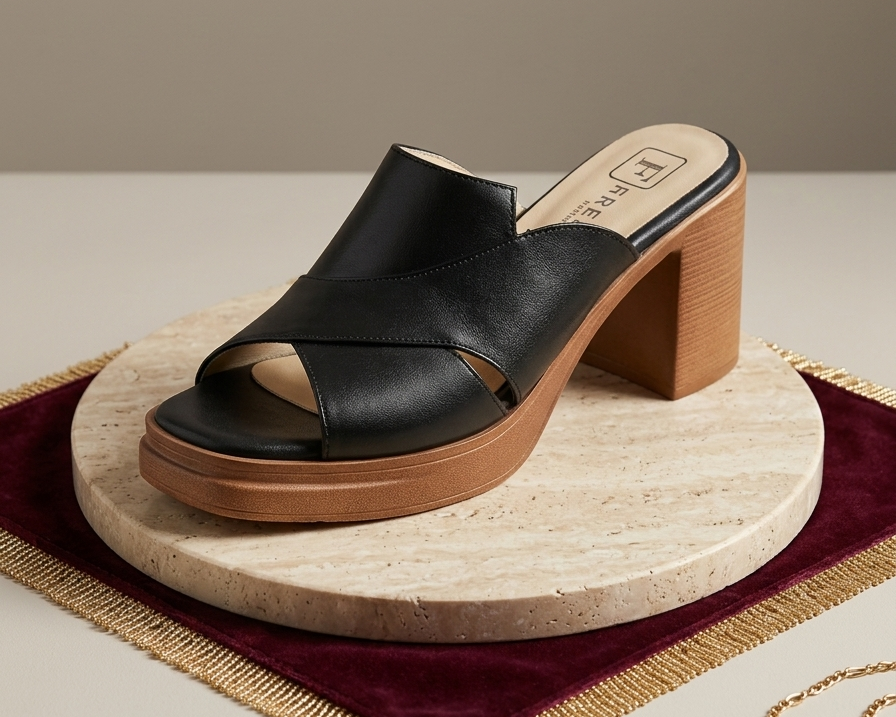 Women's Asymmetric Cross-Strap Platform Block Heel Mules