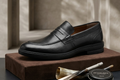 Classic Black Leather Penny Loafers – Cushioned Sole