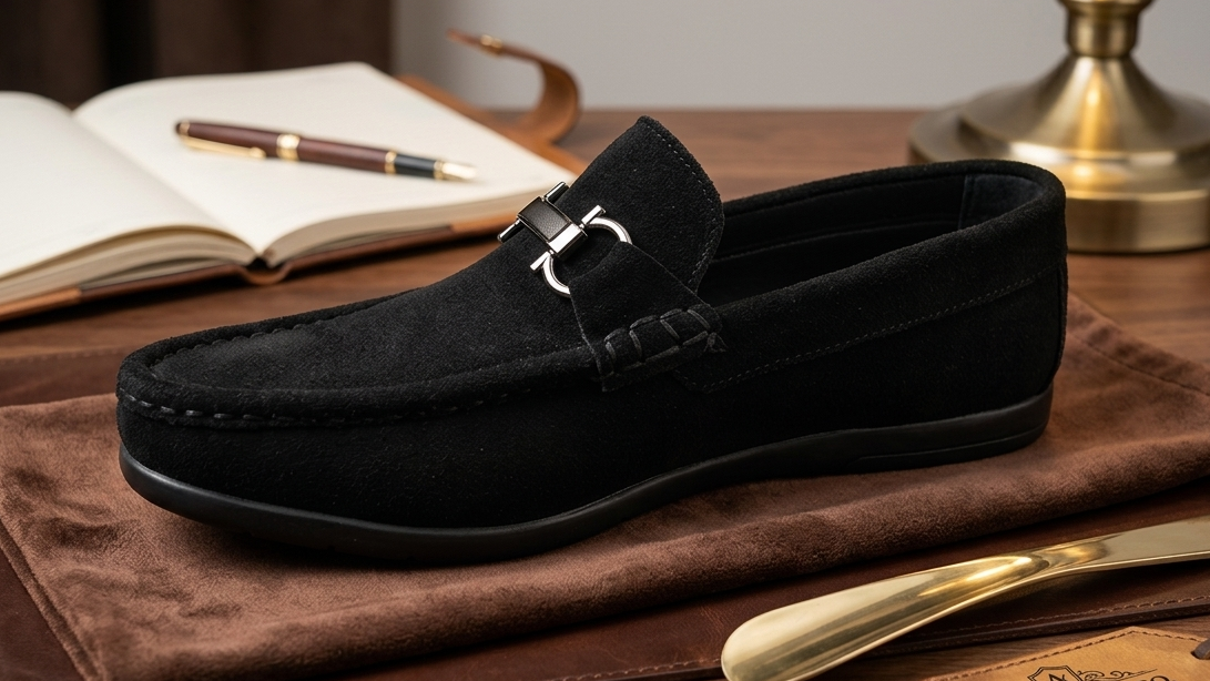 Men's Suede Buckle Driving Loafers
