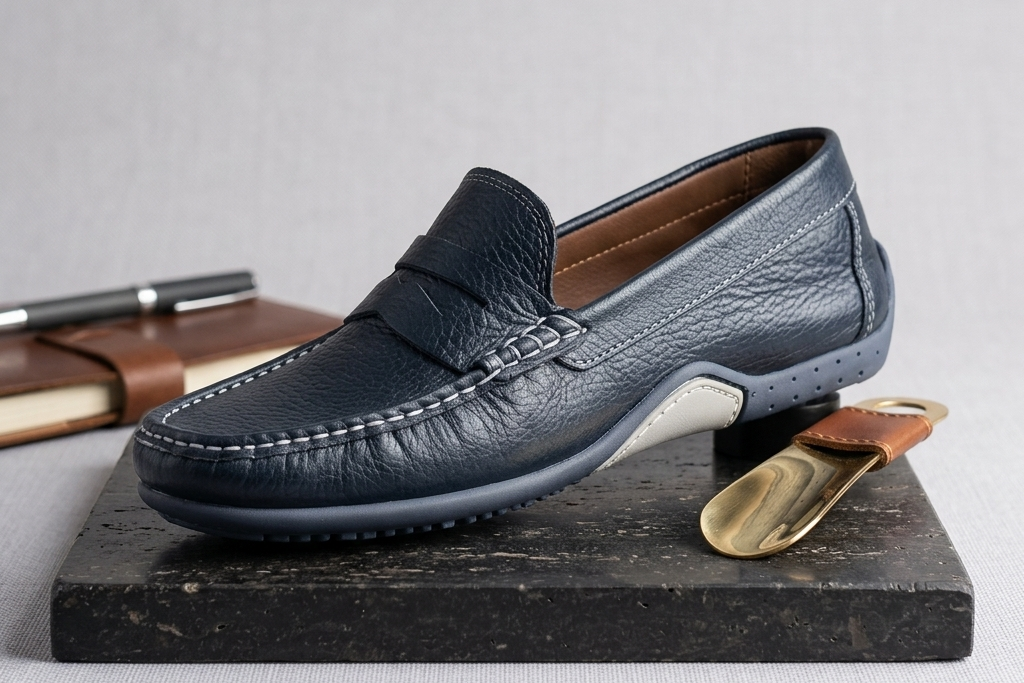 Classic Textured Leather Penny Loafers