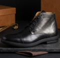 Burnished Silver & Black Leather Brogue Ankle Boot