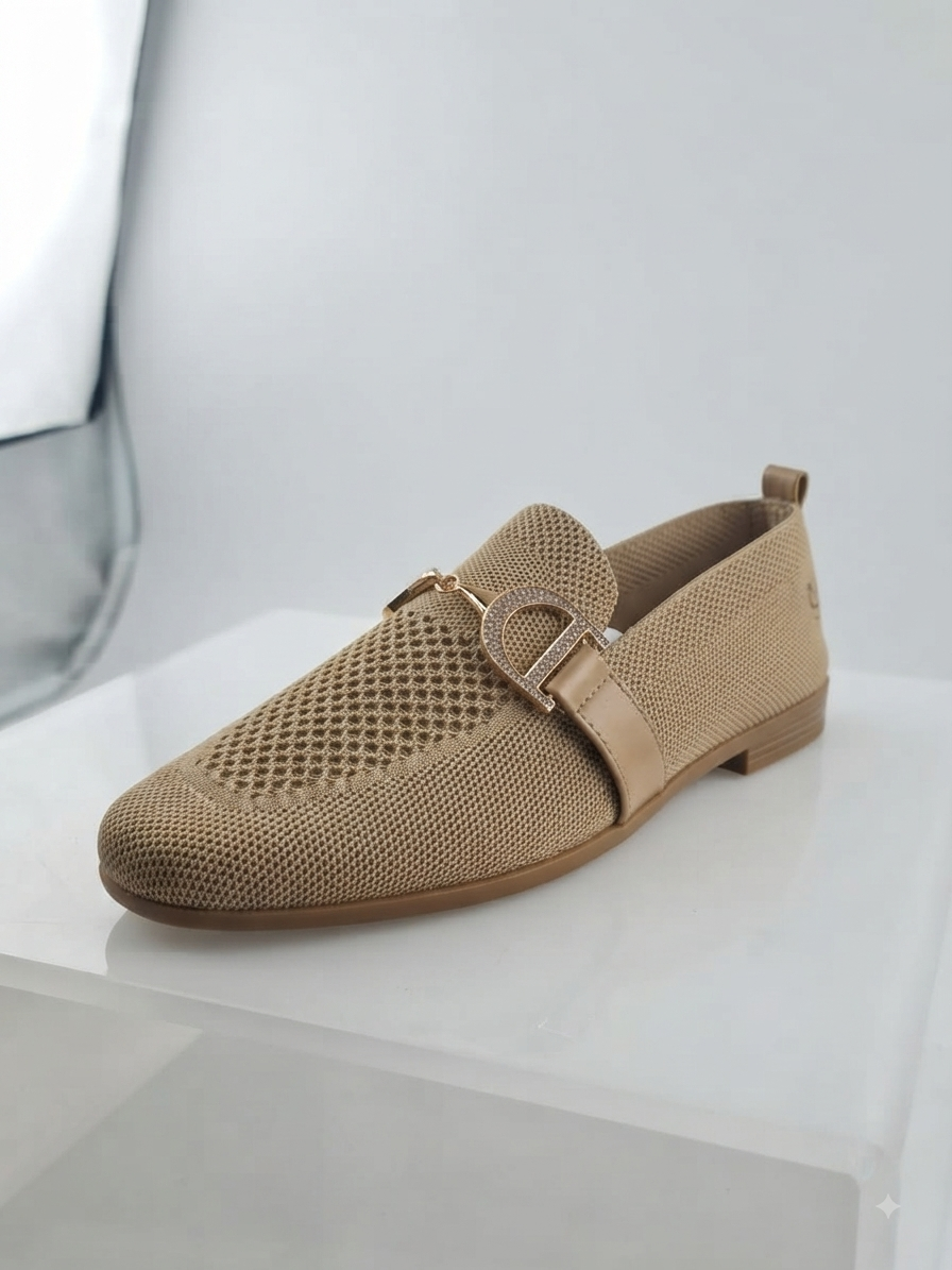 Women's Woven Flat Loafers with Rhinestone Buckle