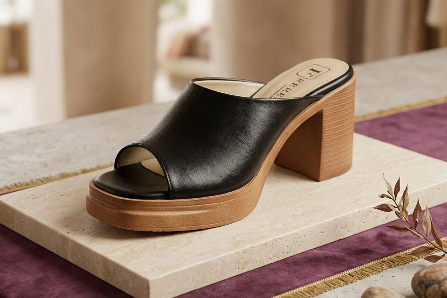 Women's Open-Toe Platform Block Heel Mule Sandals