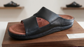 Men's Premium Black & Tan Leather Orthopedic Comfort Slide Sandals