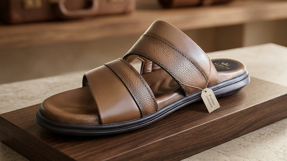 Men's Premium Leather Dual-Strap Comfort Slide Sandals