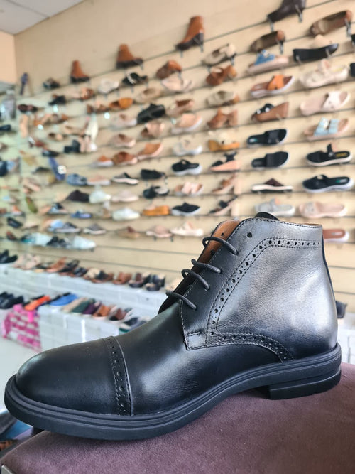 Burnished Silver & Black Leather Brogue Ankle Boot