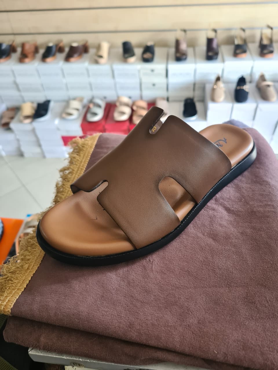 Men's Premium Leather Cut-Out Slide Sandals
