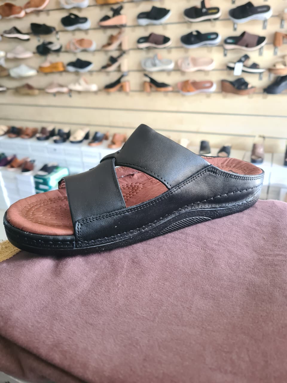 Men's Premium Black & Tan Leather Orthopedic Comfort Slide Sandals
