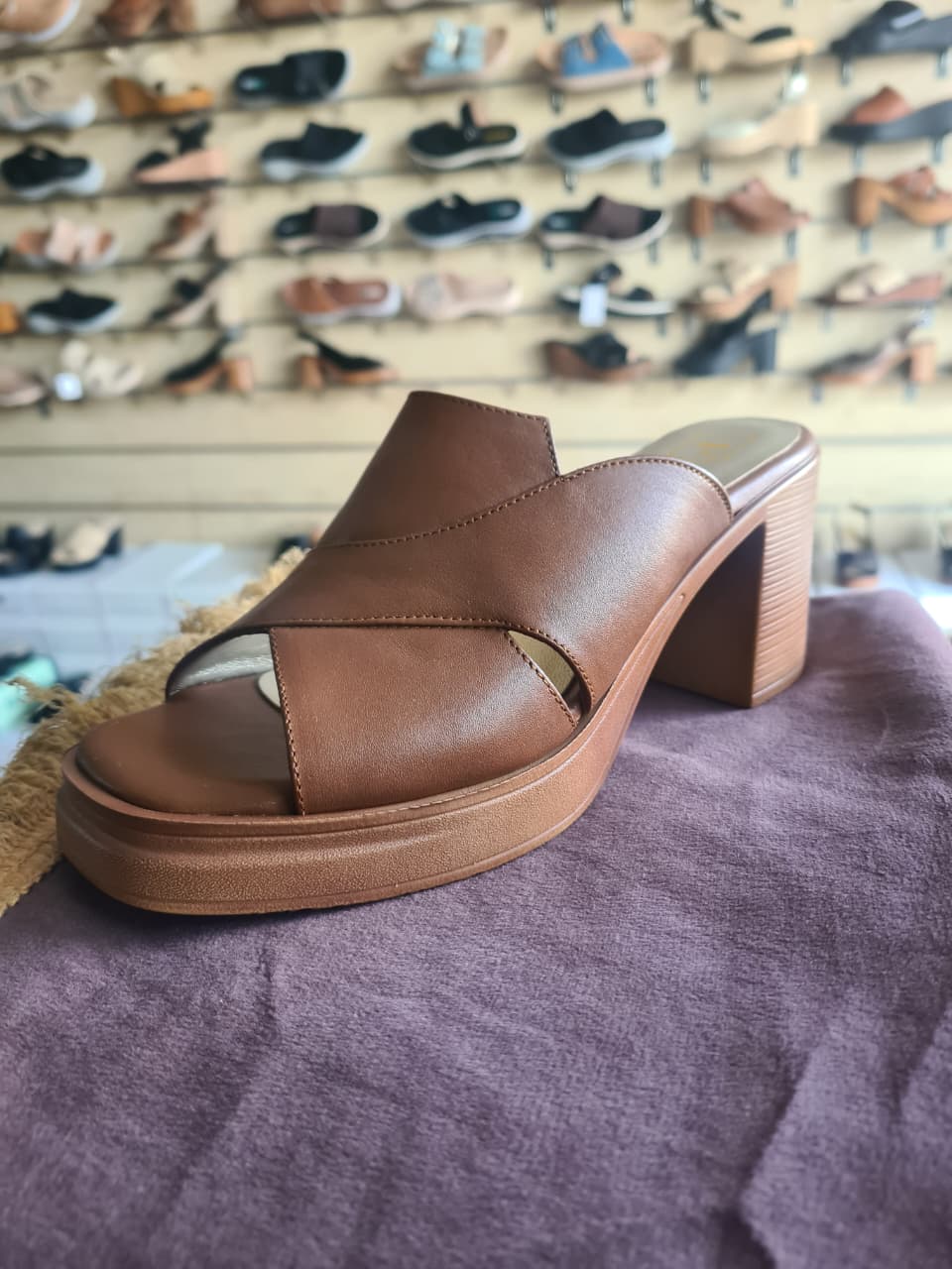 Women's Asymmetric Cross-Strap Platform Block Heel Mules