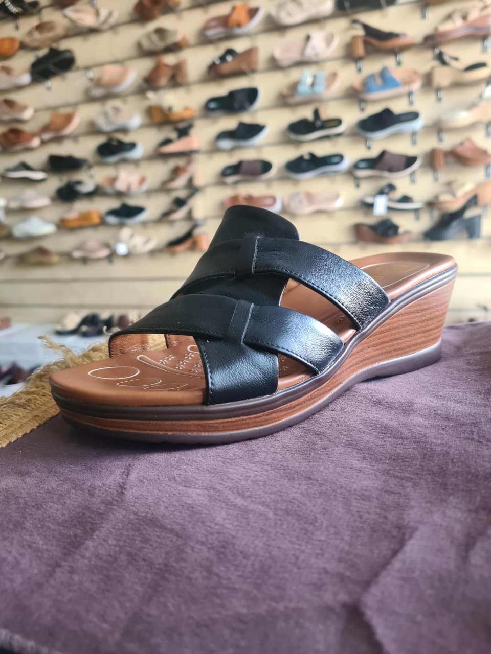Women's Cognac Interlocking Strap Comfort Wedge Sandals