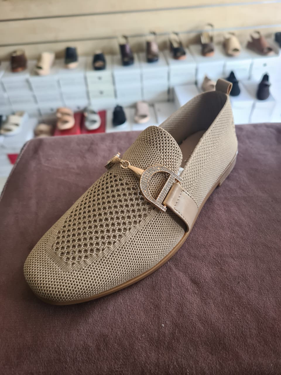 Women's Woven Flat Loafers with Rhinestone Buckle
